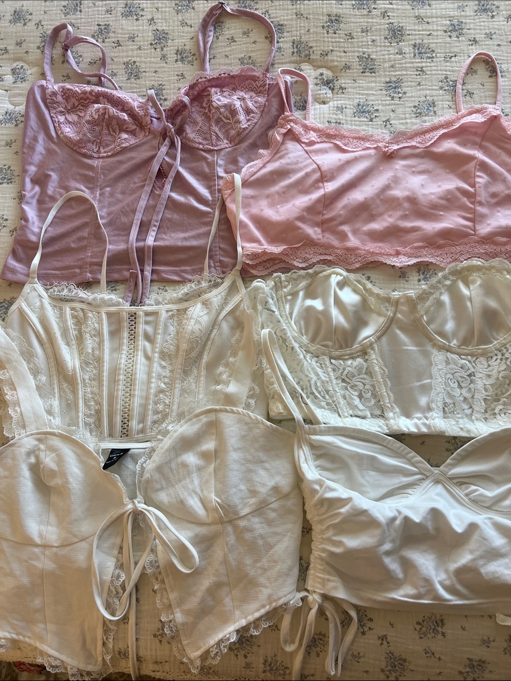 SHEIN Pink & Ivory Lace Bustier and Crop Top Set
